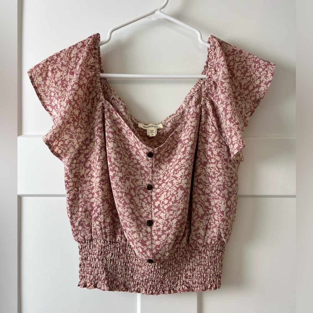 Monteau Pink Floral Top Size Large